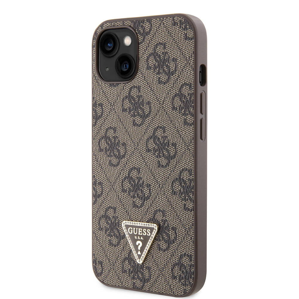 Apple iPhone 14 Case Guess Original Licensed PU Leather Stone Triangle Logo 4G Patterned Cover Black