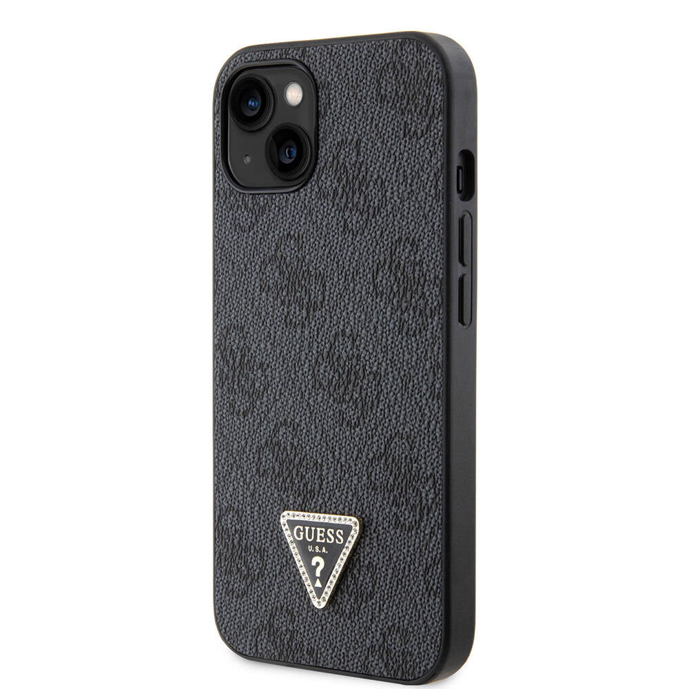 Apple iPhone 14 Case Guess Original Licensed PU Leather Stone Triangle Logo 4G Patterned Cover Black
