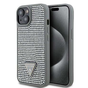 Apple iPhone 14 Kılıf Guess Orjinal Lisanslı Taşlı Arka Yüzey Üçgen Logolu Kapak Pembe