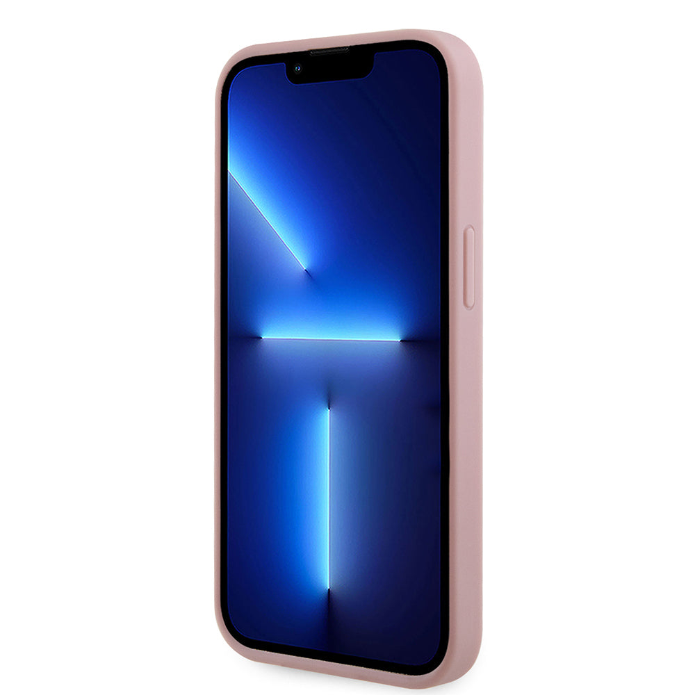 Apple iPhone 14 Kılıf Guess Orjinal Lisanslı Taşlı Arka Yüzey Üçgen Logolu Kapak Gümüş