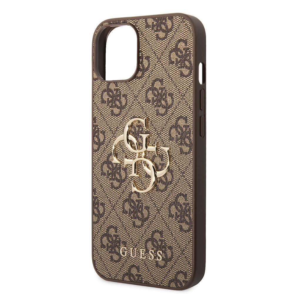 Apple iPhone 14 Case Guess PU Leather Large Metal Logo Design Cover Pink