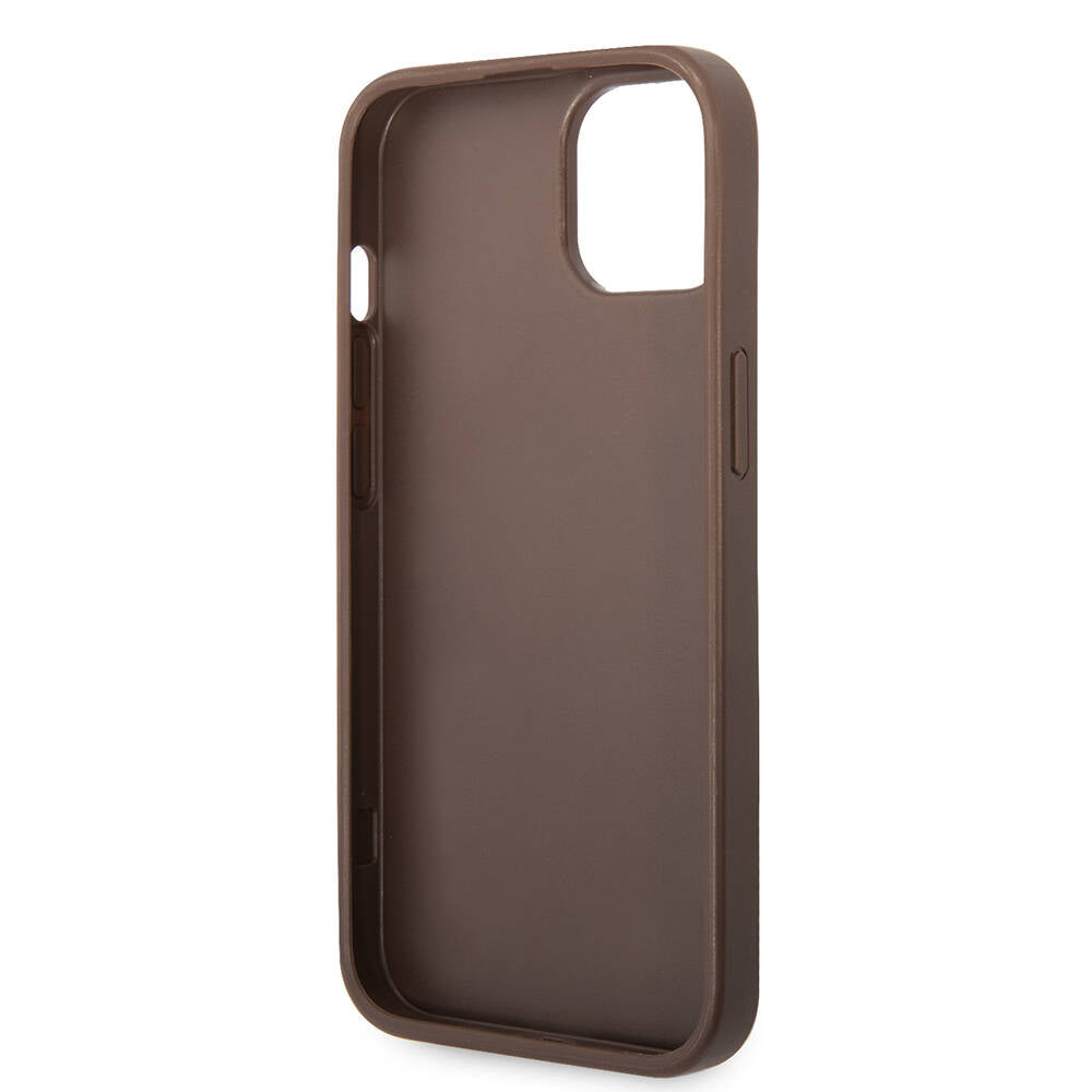 Apple iPhone 14 Case Guess PU Leather Large Metal Logo Design Cover Brown
