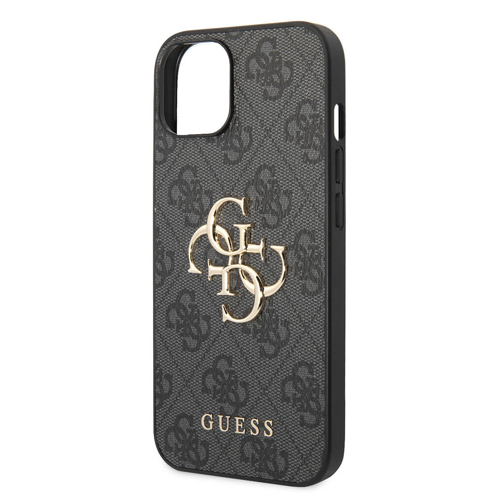 Apple iPhone 14 Case Guess PU Leather Large Metal Logo Design Cover Gray