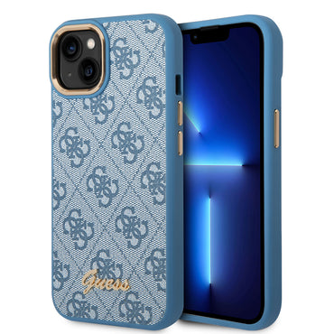 Apple iPhone 14 Case GUESS PU Leather Metal Logo Design Cover Blue