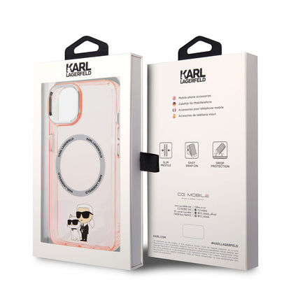 Apple iPhone 14 Kılıf Karl Lagerfeld M-safe Şarj Özellikli K&C Dizayn Kapak Pembe