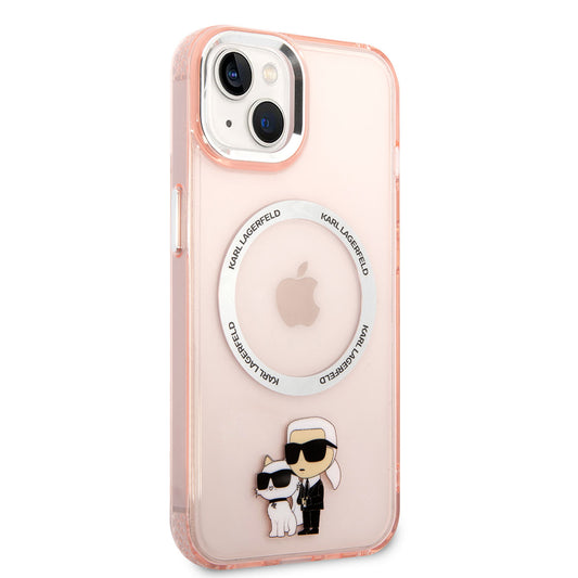Apple iPhone 14 Kılıf Karl Lagerfeld M-safe Şarj Özellikli K&C Dizayn Kapak Pembe