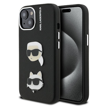 Apple iPhone 14 Kılıf Karl Lagerfeld Orjinal Lisanslı K&C Heads Pin Kapak Siyah