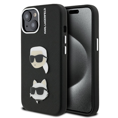 Apple iPhone 14 Kılıf Karl Lagerfeld Orjinal Lisanslı K&C Heads Pin Kapak Siyah