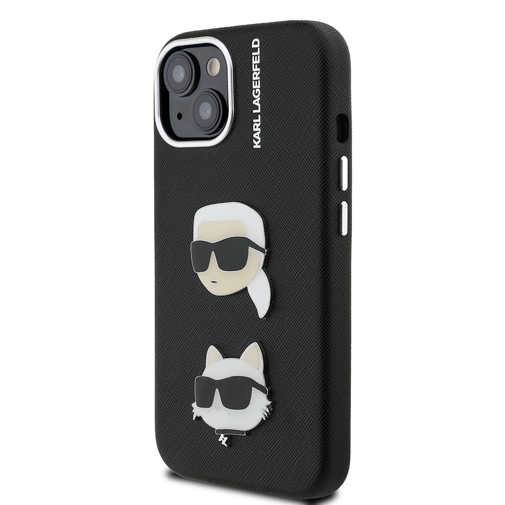Apple iPhone 14 Kılıf Karl Lagerfeld Orjinal Lisanslı K&C Heads Pin Kapak Siyah