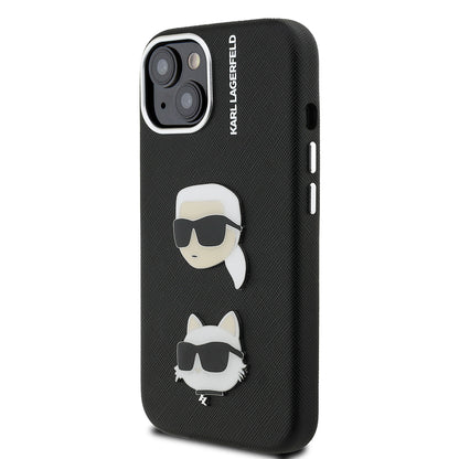 Apple iPhone 14 Kılıf Karl Lagerfeld Orjinal Lisanslı K&C Heads Pin Kapak Siyah