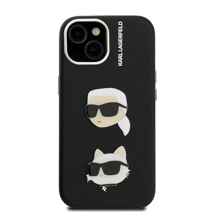 Apple iPhone 14 Kılıf Karl Lagerfeld Orjinal Lisanslı K&C Heads Pin Kapak Siyah