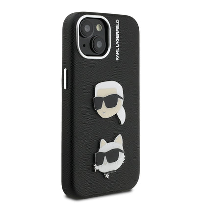 Apple iPhone 14 Kılıf Karl Lagerfeld Orjinal Lisanslı K&C Heads Pin Kapak Siyah