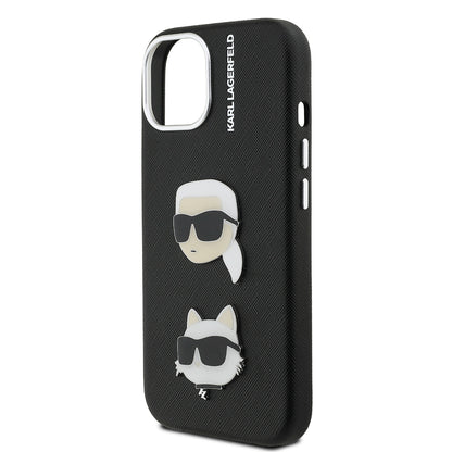 Apple iPhone 14 Kılıf Karl Lagerfeld Orjinal Lisanslı K&C Heads Pin Kapak Siyah