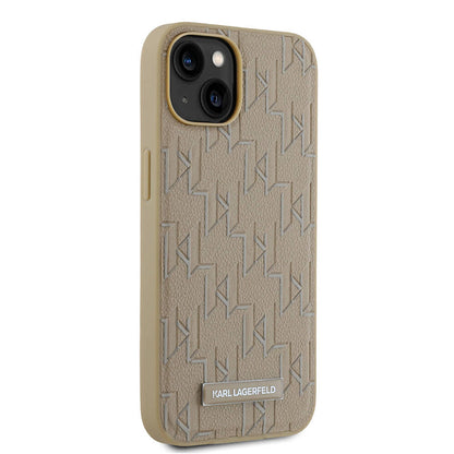 Apple iPhone 14 Kılıf Karl Lagerfeld Orjinal Lisanslı M-safe Şarj Özellikli KL Yazılı Hot Stamp Kapak Krem