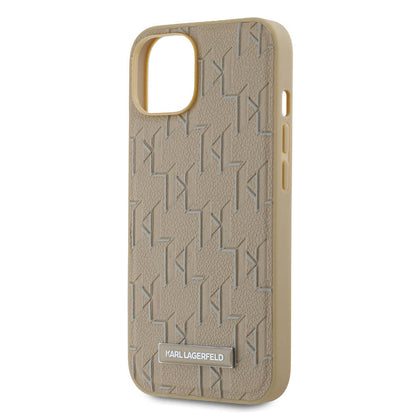 Apple iPhone 14 Kılıf Karl Lagerfeld Orjinal Lisanslı M-safe Şarj Özellikli KL Yazılı Hot Stamp Kapak Krem