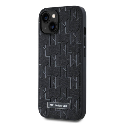 Apple iPhone 14 Kılıf Karl Lagerfeld Orjinal Lisanslı M-safe Şarj Özellikli KL Yazılı Hot Stamp Kapak Siyah