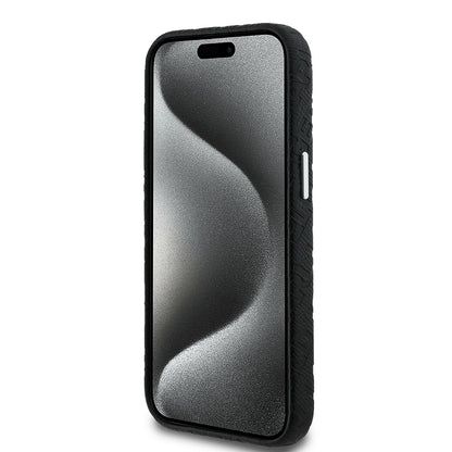 Apple iPhone 14 Kılıf Karl Lagerfeld Orjinal Lisanslı PU Deri Damgalı Metal Yazı Logolu Kapak Siyah