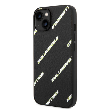Apple iPhone 14 Kılıf Karl Lagerfeld PU Suni Deri Logolu Dizayn Kapak Siyah