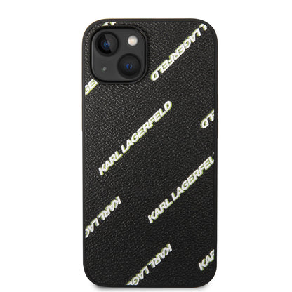 Apple iPhone 14 Kılıf Karl Lagerfeld PU Suni Deri Logolu Dizayn Kapak Siyah