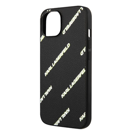 Apple iPhone 14 Kılıf Karl Lagerfeld PU Suni Deri Logolu Dizayn Kapak Siyah