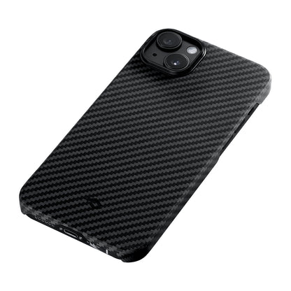 Apple iPhone 14 Kılıf M-safe Şarj Özellikli 1500D Aramid Fiber Pitaka Ultra-Slim Classic Serisi Black-Grey Twill Kapak Siyah-Gri