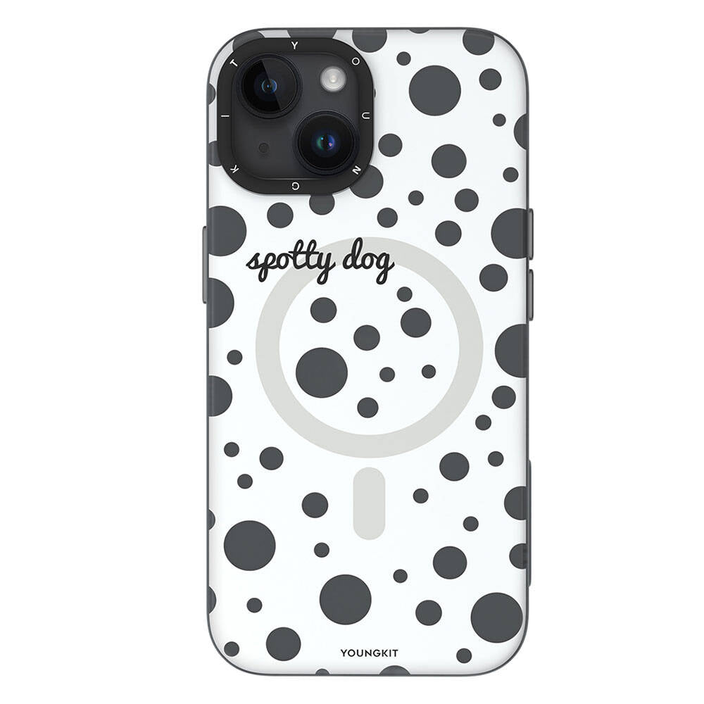 Apple iPhone 14 Case M-safe Charging Feature Polka Dot Pattern Youngkit Spots Series Cover White 