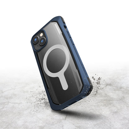 Apple iPhone 14 Kılıf M-safe Şarj Özellikli Raptic Secure Serisi Çift Kat TPU Kenarlı Şeffaf Arka Yüzeyli Kapak Lacivert