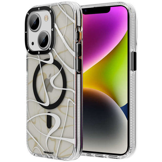 Apple iPhone 14 Case M-safe Charging Feature Youngkit Water-Ink Series Cover Black 