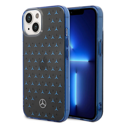 Apple iPhone 14 Kılıf Mercedes Benz Çift Katmanlı Yıldız Desenli Dizayn Kapak Siyah-Gümüş