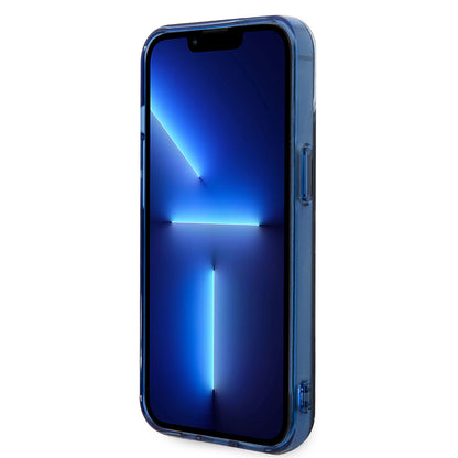 Apple iPhone 14 Kılıf Mercedes Benz Çift Katmanlı Yıldız Desenli Dizayn Kapak Siyah-Mavi