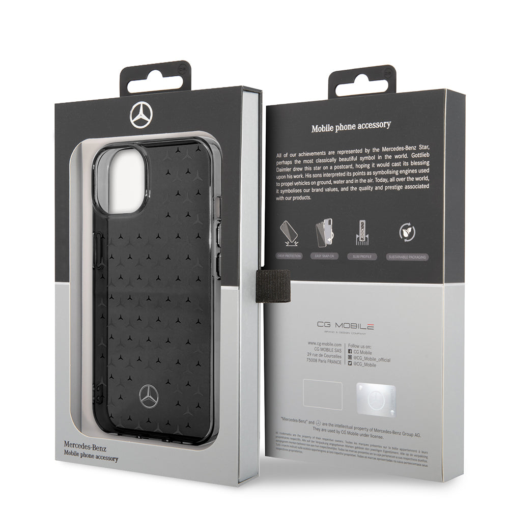 Apple iPhone 14 Kılıf Mercedes Benz Çift Katmanlı Yıldız Desenli Dizayn Kapak Siyah-Gümüş