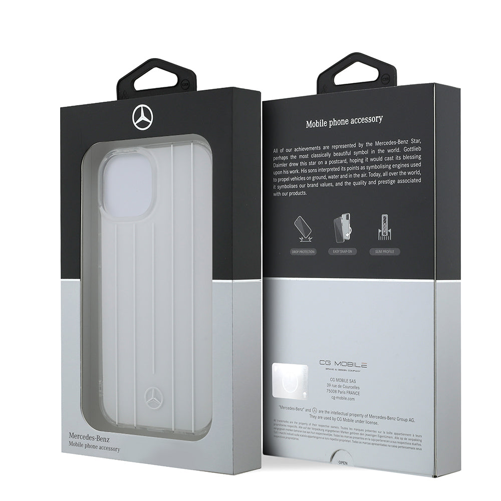 Apple iPhone 14 Kılıf Mercedes Benz Orjinal Lisanslı New Urban 3 Sert PC Paralel Çizgi Desenli Kapak Beyaz
