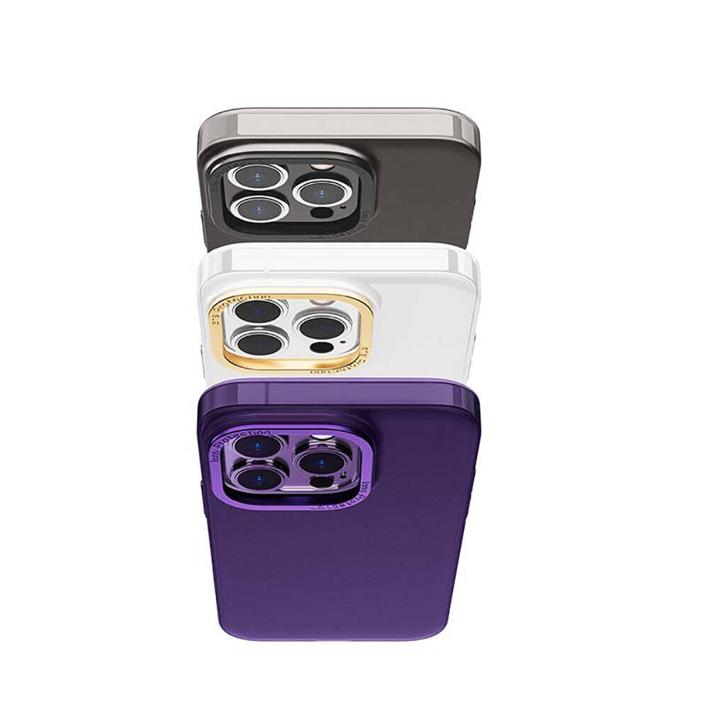 Apple iPhone 14 Case Metal Camera Frame Recci Glaze Series Cover Purple 