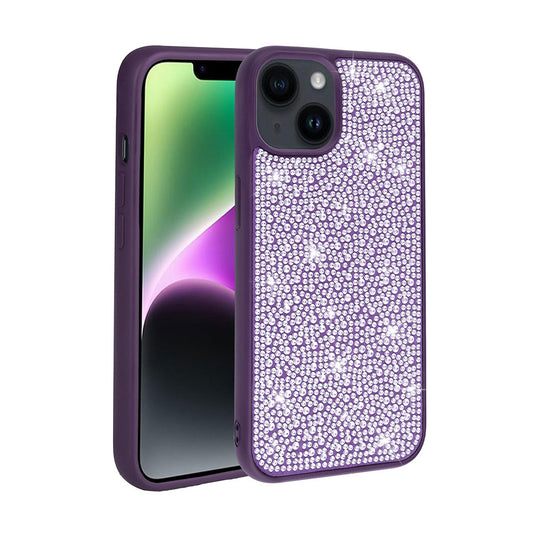 Apple iPhone 14 Case Shiny Stone Design Zore Stone Cover Deep Purple