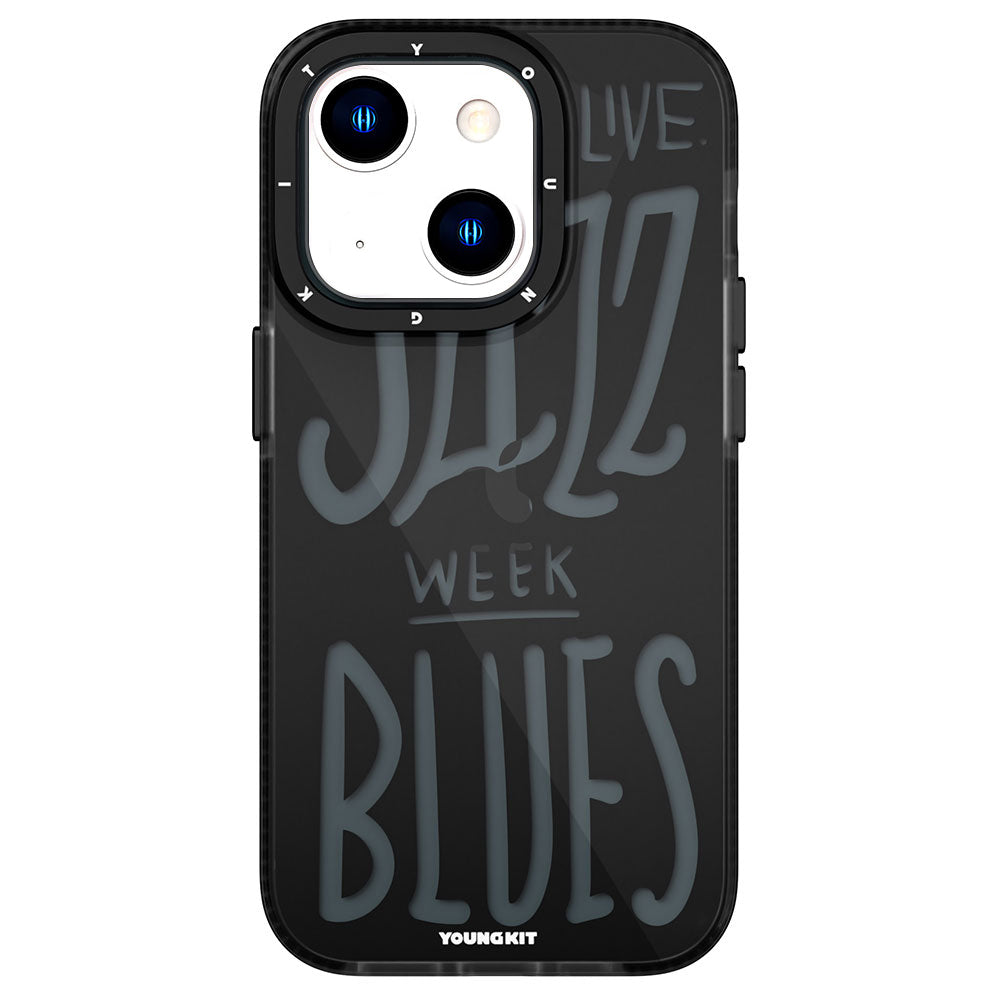Apple iPhone 14 Case Transparent Color Text Themed Design YoungKit Jazz Series Cover Black 
