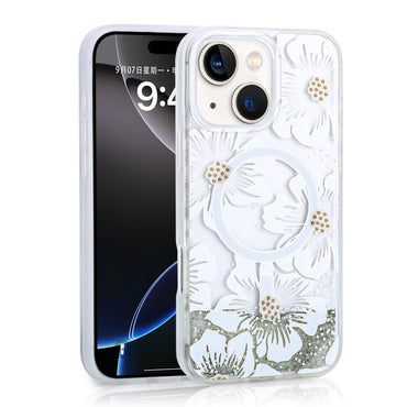 Apple iPhone 14 Case Liquid Glitter Printed Transparent Back Surface Zore Mossa Silicone Cover Gray 