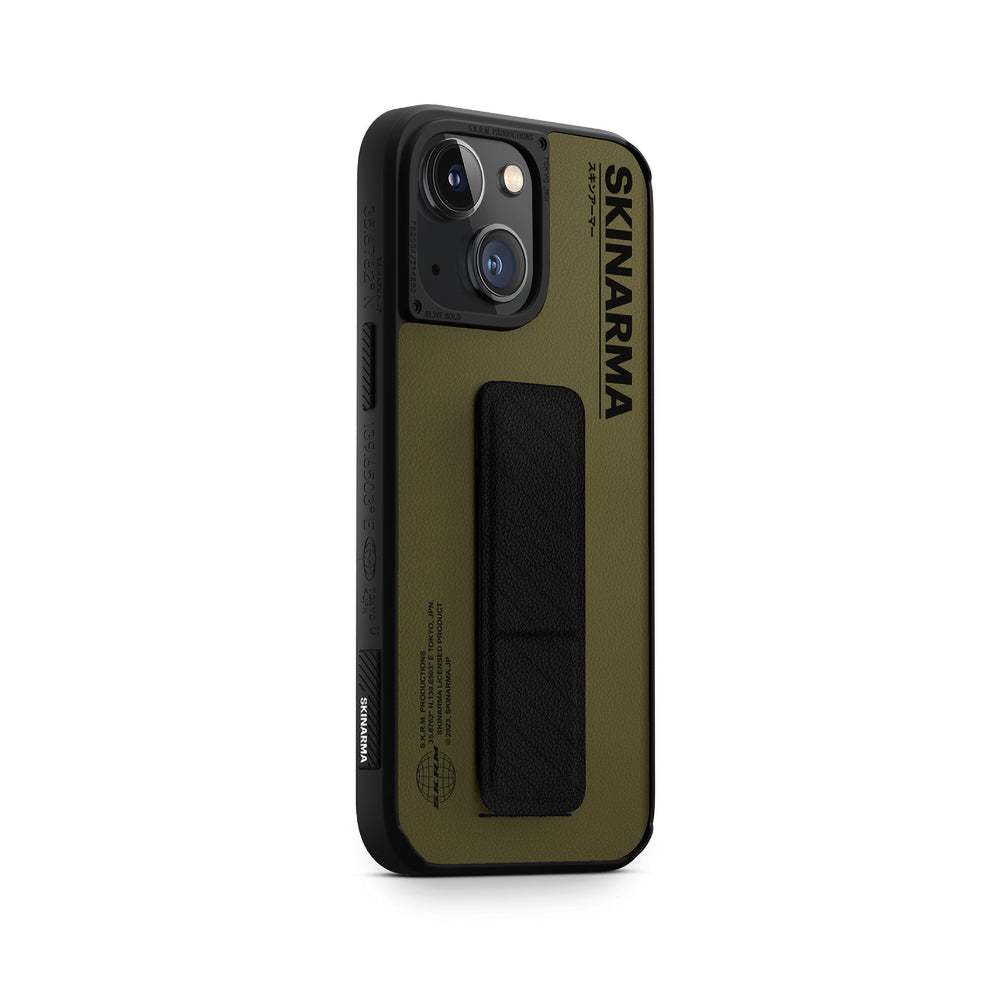 Apple iPhone 14 Case SkinArma Stand Leather Look Gyo Cover Olive
