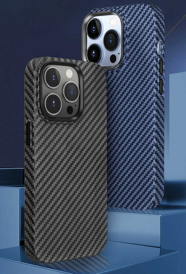 Apple iPhone 14 Case Wiwu Carbon Fiber Look M-safe Wireless Charging Featured Cabon Cover Black