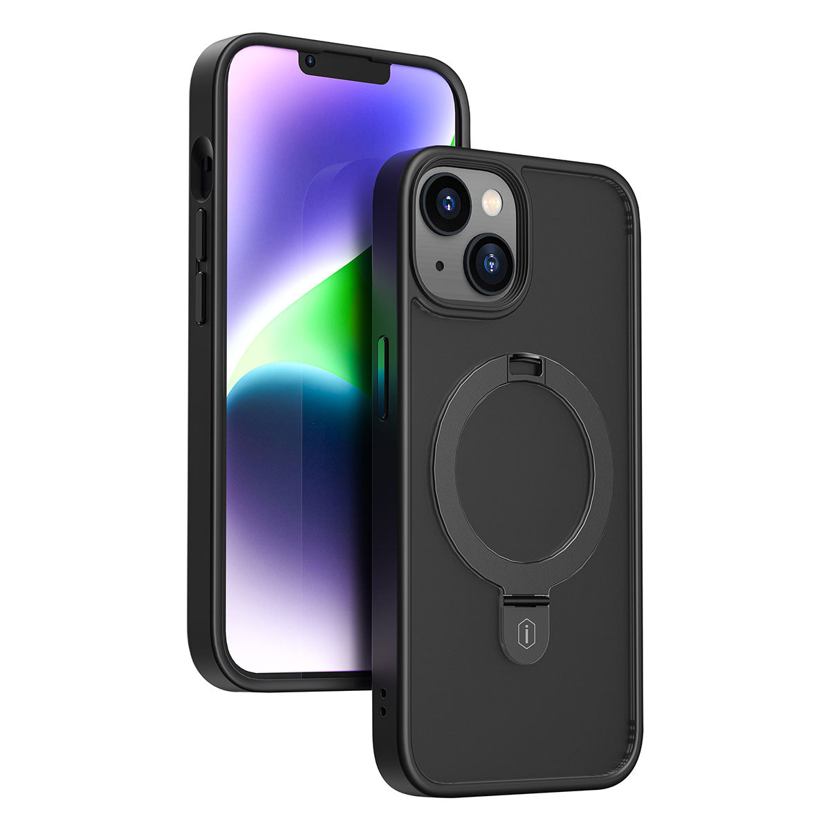 Apple iPhone 14 Case Wiwu ZMM-010 M-safe Charging Feature Fingerprint-Proof Matte Transparent Stand Cover Black