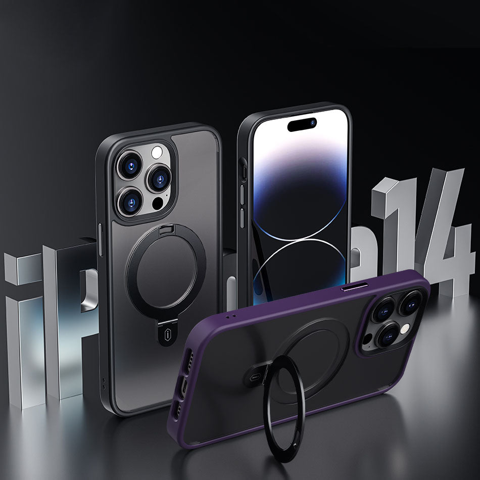 Apple iPhone 14 Case Wiwu ZMM-010 M-safe Charging Feature Fingerprint-Proof Matte Transparent Stand Cover Black