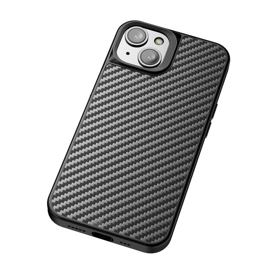 Apple iPhone 14 Plus Kılıf Aramid Karbon Fiber M-safe Özellikli Wlons Radison Kapak Siyah