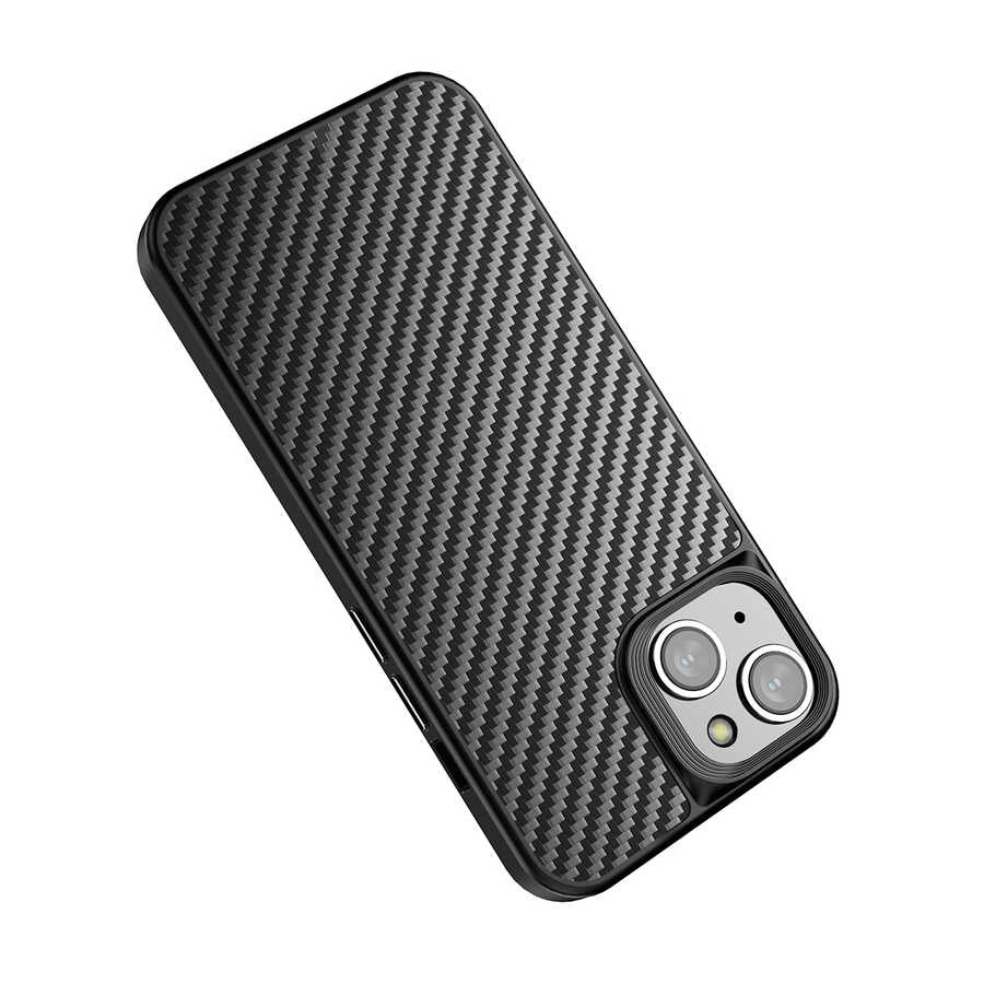 Apple iPhone 14 Plus Kılıf Aramid Karbon Fiber M-safe Özellikli Wlons Radison Kapak Siyah