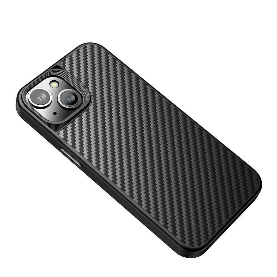 Apple iPhone 14 Plus Kılıf Aramid Karbon Fiber M-safe Özellikli Wlons Radison Kapak Siyah