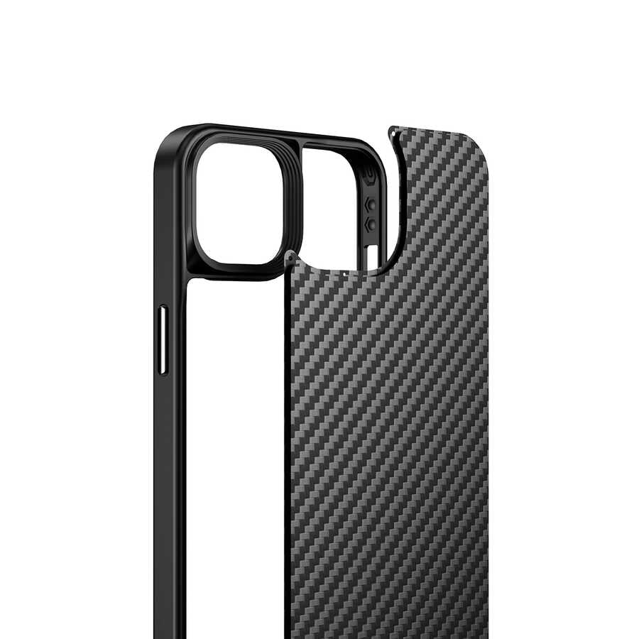 Apple iPhone 14 Plus Kılıf Aramid Karbon Fiber M-safe Özellikli Wlons Radison Kapak Siyah