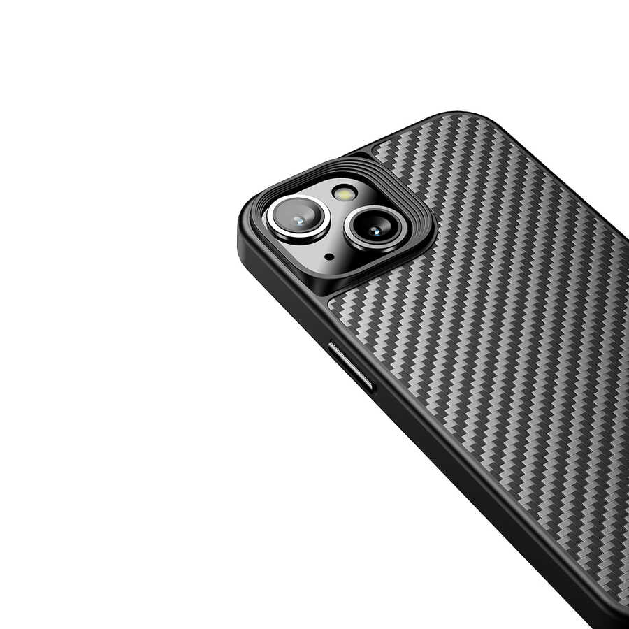 Apple iPhone 14 Plus Kılıf Aramid Karbon Fiber M-safe Özellikli Wlons Radison Kapak Siyah
