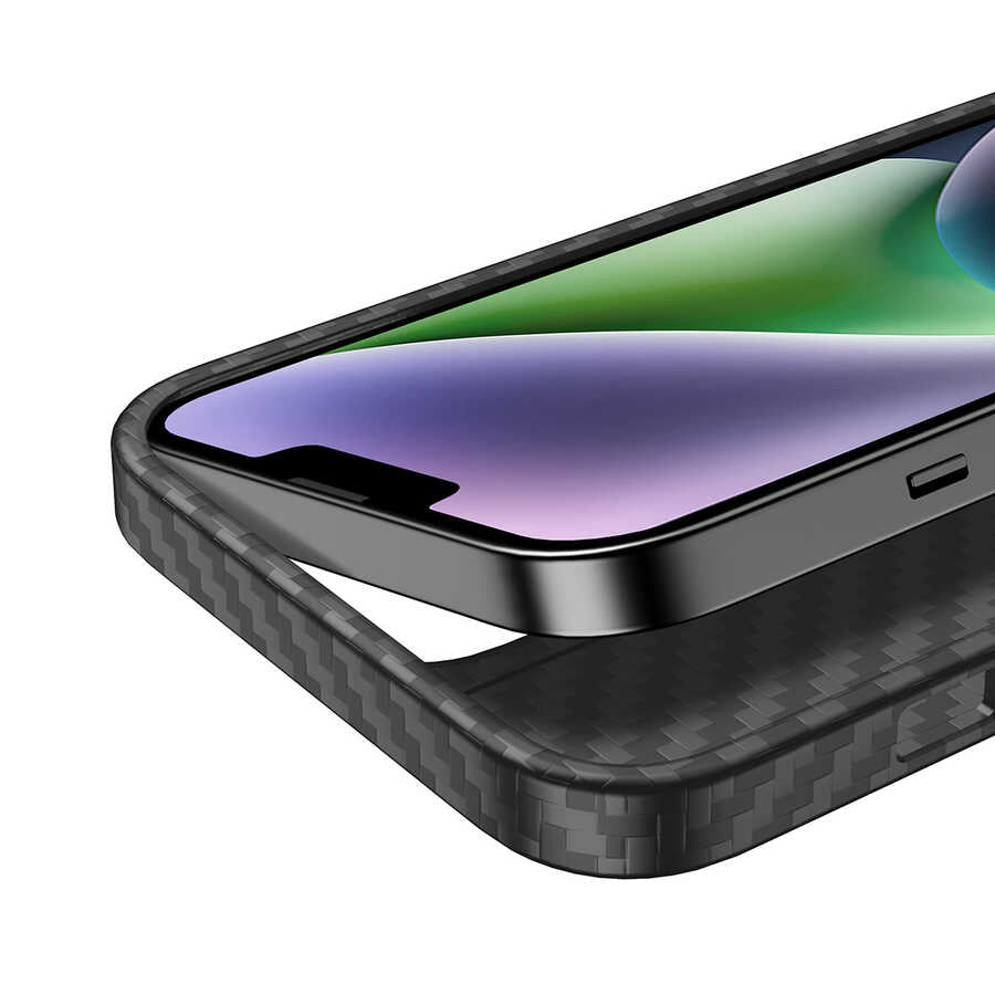Apple iPhone 14 Plus Kılıf Aramid Karbon Fiber M-safe Özellikli Wlons Radison Kapak Siyah
