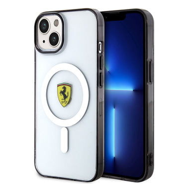 Apple iPhone 14 Plus Kılıf Ferrari M-safe Şarj Özellikli Transparan Dizayn Kapak Renksiz