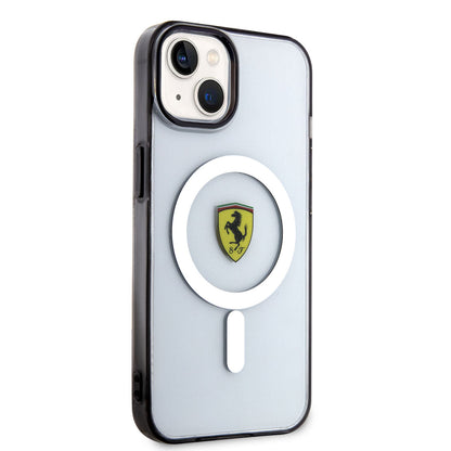 Apple iPhone 14 Plus Kılıf Ferrari M-safe Şarj Özellikli Transparan Dizayn Kapak Renksiz