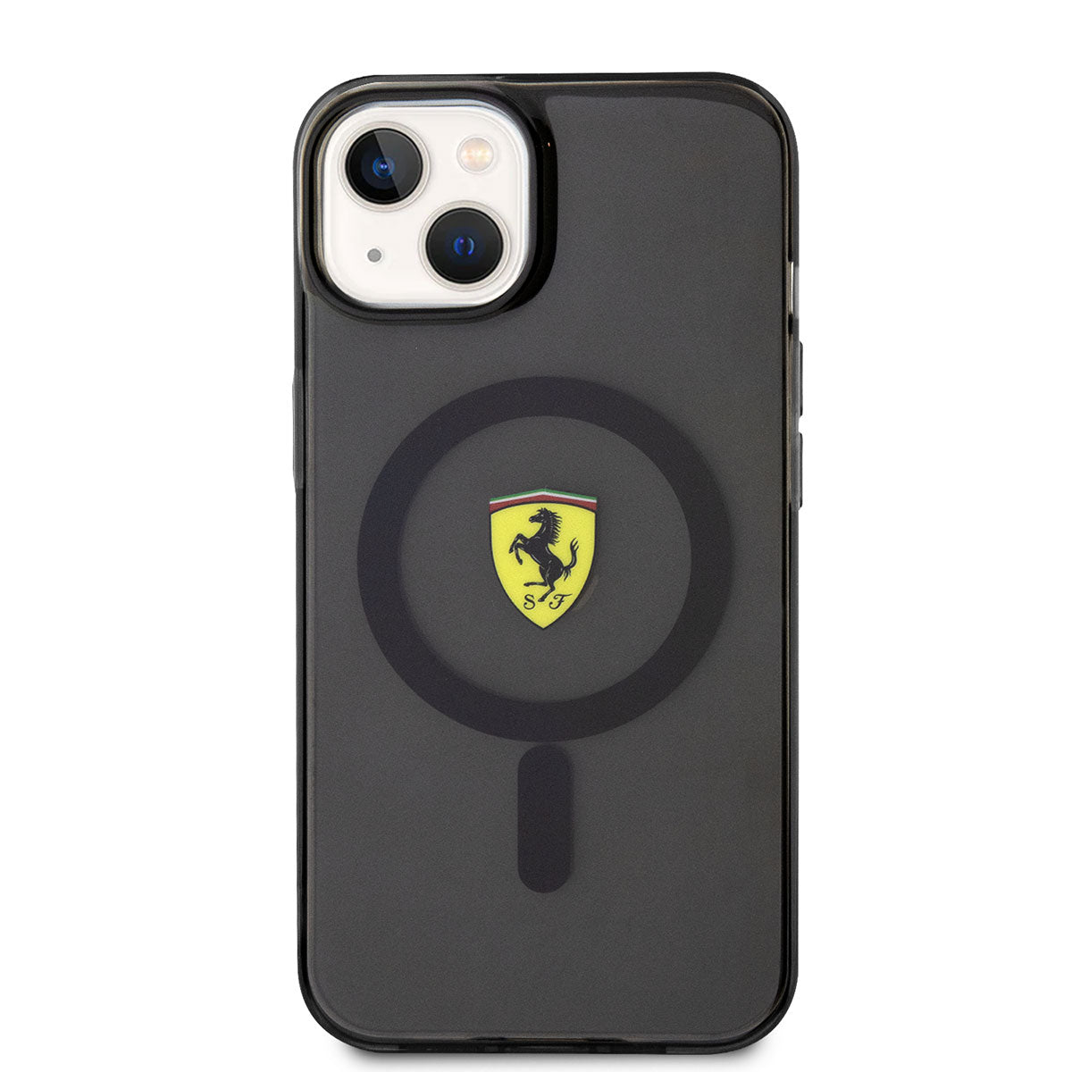 Apple iPhone 14 Plus Kılıf Ferrari M-safe Şarj Özellikli Yarı Transparan Dizayn Kapak Siyah