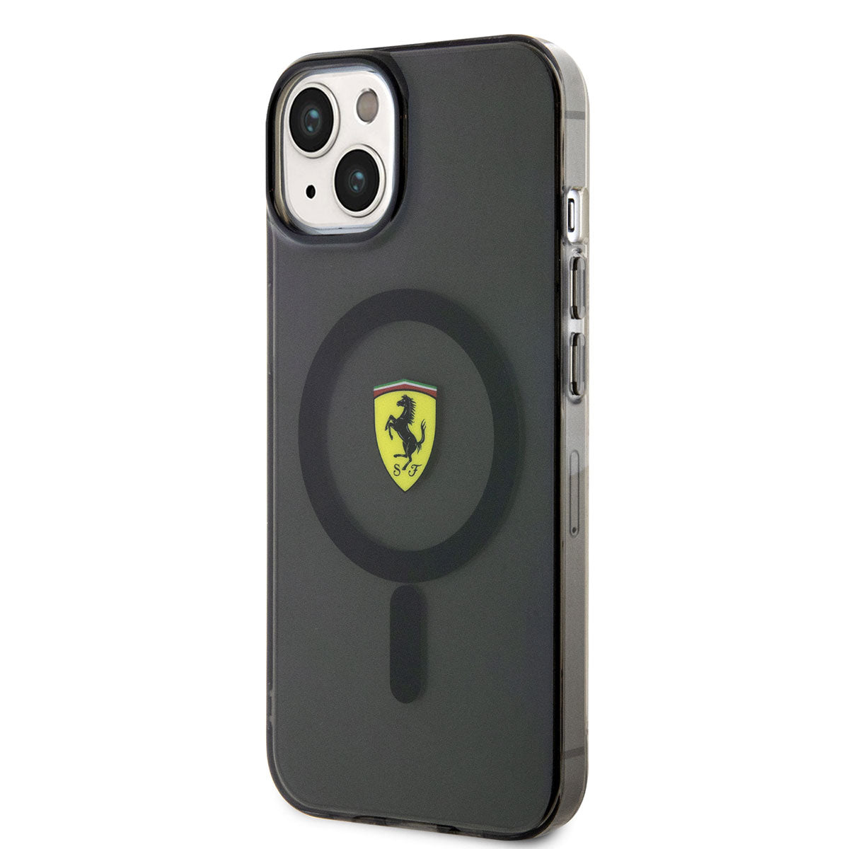 Apple iPhone 14 Plus Kılıf Ferrari M-safe Şarj Özellikli Yarı Transparan Dizayn Kapak Siyah
